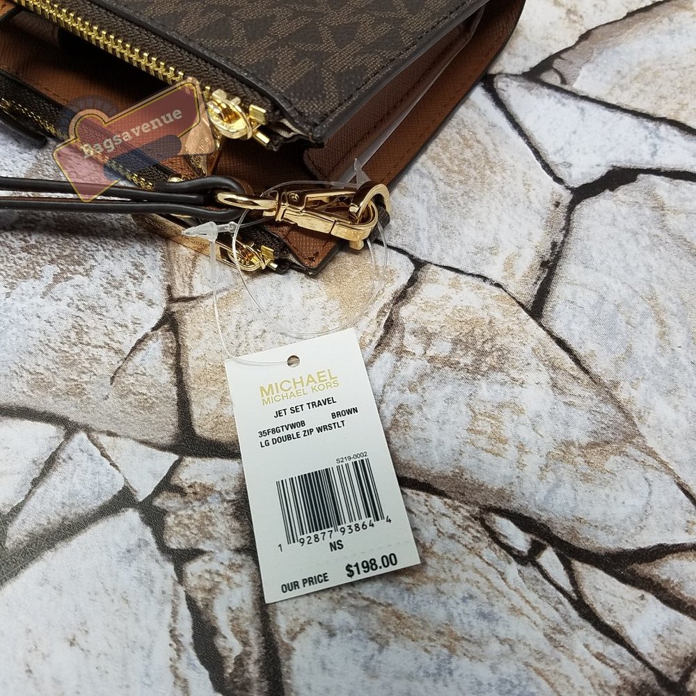 #bagsavenue new jet set travel large double zip wristlet brown michael kors - Picture 7 of 8